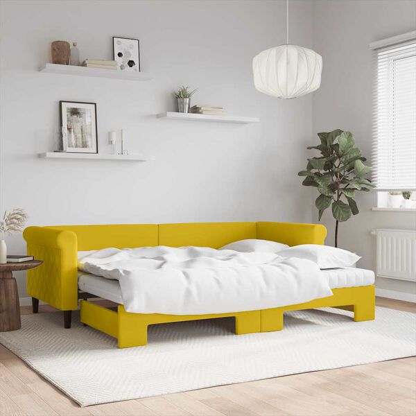 vidaXL Pat de zi cu extensie și saltea, galben, 80x200 cm, catifea