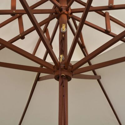 vidaXL Umbrelă de soare dublă, 270x270 cm, stâlp de lemn, alb crem