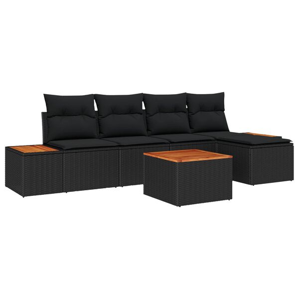 vidaXL Set de canapele pentru grădină cu pernă 6 pcs Negru Poliratan