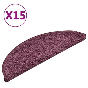 vidaXL Covorașe pentru scări, 15 buc., 56x17x3 cm, violet &icirc;nchis, semirotunde