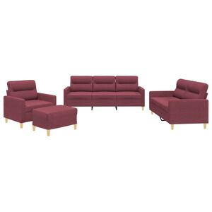 vidaXL Set canapea cu perne, 4 piese, roșu vin, material textil