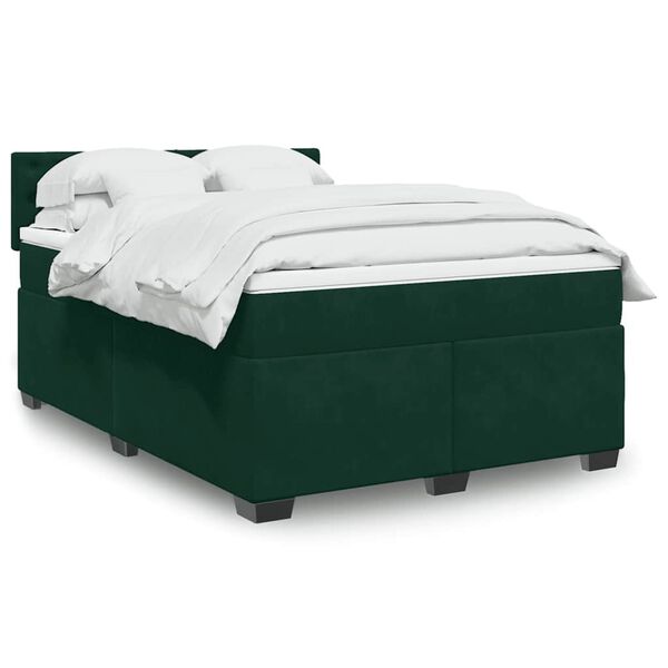 vidaXL Pat box spring cu saltea, verde &icirc;nchis, 160x200 cm, catifea