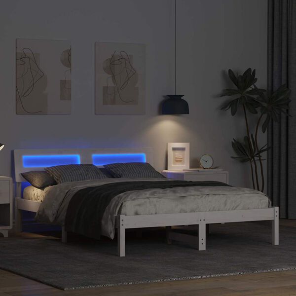 vidaXL Cadru de pat cu headboard Alb 140 x 190 cm Lemn de pin masiv