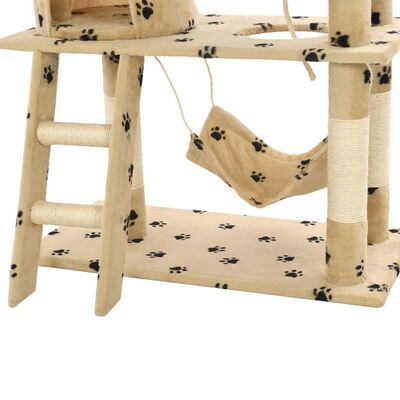 vidaXL Ansamblu pisici, stâlpi funie sisal,140 cm bej, imprimeu lăbuțe