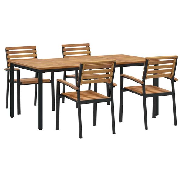 vidaXL Set de masă pentru grădină 5 pcs Negru Lemn Solid de Acacia