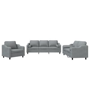 vidaXL Set de canapele cu perne, 3 piese, gri deschis, textil