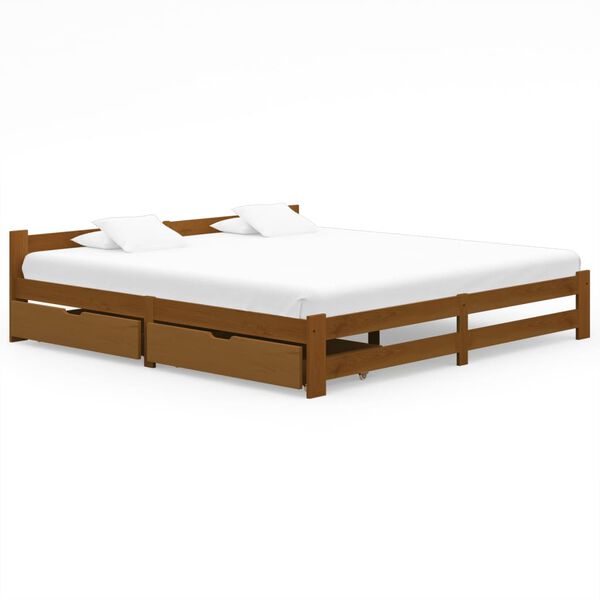 vidaXL Cadru de pat cu 2 sertare, maro miere 200x200 cm lemn masiv pin