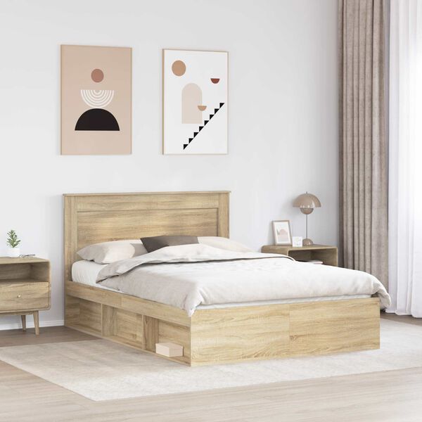 vidaXL Cadru de pat cu headboard Sonoma 140 x 190 cm Lemn de pin masiv