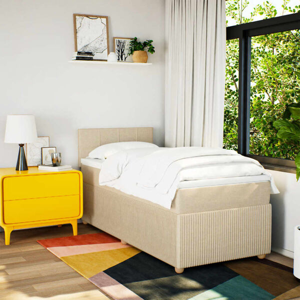 vidaXL Pat box spring cu saltea, crem, 80x200 cm, textil