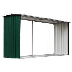 vidaXL Șopron depozitare lemne, verde, 330x92x153 cm, oțel galvanizat