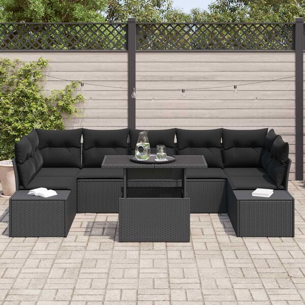 vidaXL Set de canapele pentru grădină cu pernă 8 pcs Negru