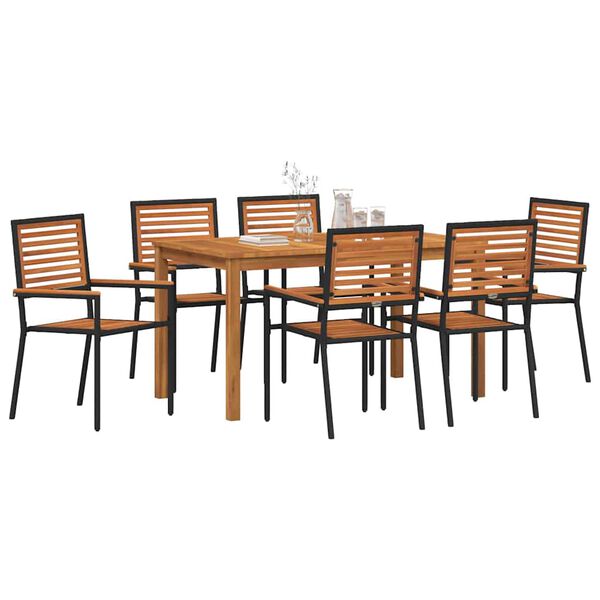 vidaXL Set de masă pentru grădină 7 pcs Negru Lemn Solid de Acacia