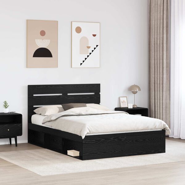 vidaXL Cadru de pat cu headboard Negru 140 x 190 cm Lemn de pin masiv