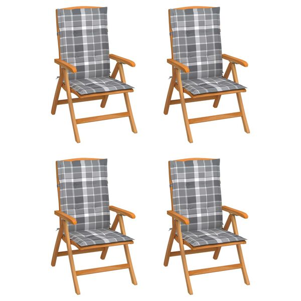 vidaXL Scaune de grădină rabatabile cu perne, 4 buc., lemn masiv tec