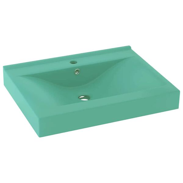vidaXL Chiuvetă baie lux, orificiu robinet verde mat 60x46 cm ceramică