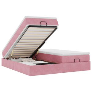 vidaXL Cadru de pat otoman cu saltele Roz 200x200cm catifea
