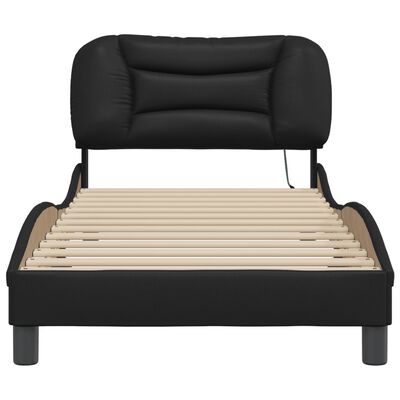 vidaXL Cadru de pat cu lumini LED, negru, 80x200 cm, piele ecologică