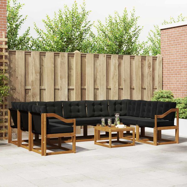 vidaXL Set de canapele de exterior cu pernă 10 pcs Natural și Negru