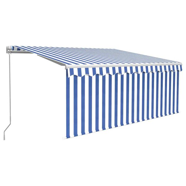 vidaXL Copertină retractabilă manual cu stor, albastru & alb, 3x2,5 m