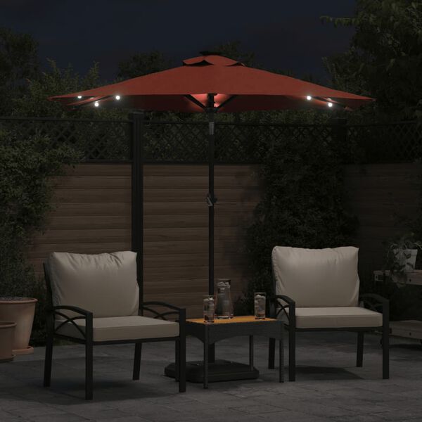 vidaXL Umbrelă soare grădină st&acirc;lp din oțel/LED teracotă 225x225x212cm