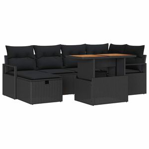 vidaXL Set de canapele pentru grădină 7 buc. Negru poliratan