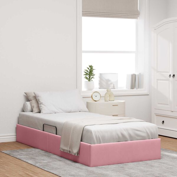 vidaXL Pat cu storage cu headboard Roz 90 x 190 cm Catifea