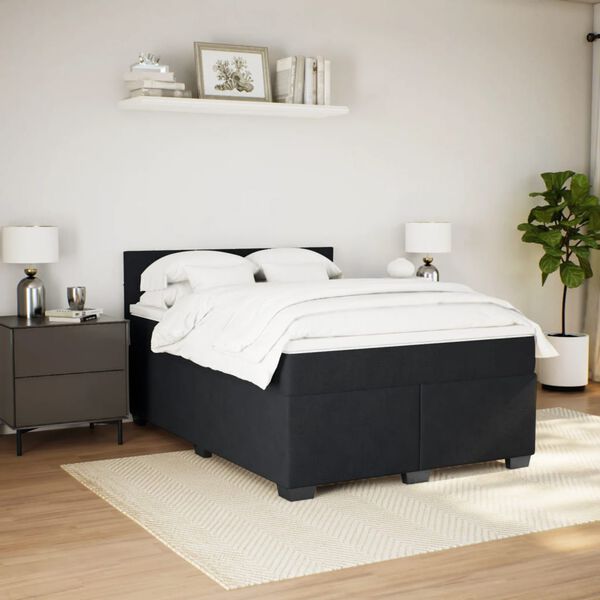 vidaXL Pat box spring cu saltea, negru, 140x190 cm, catifea