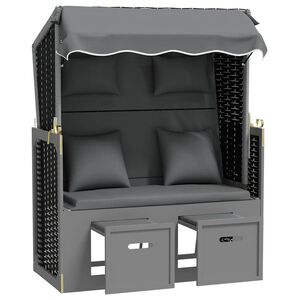 vidaXL Scaun de plajă cu perne,antracit&negru,poliratan&lemn masiv