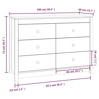 vidaXL Dulap lateral, alb, 100x40x72 cm, lemn masiv de pin