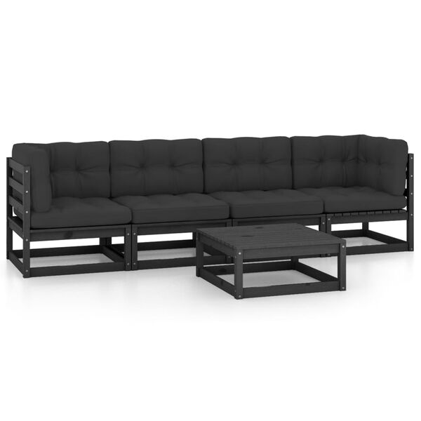 vidaXL Set mobilier grădină cu perne, 5 piese, lemn masiv pin