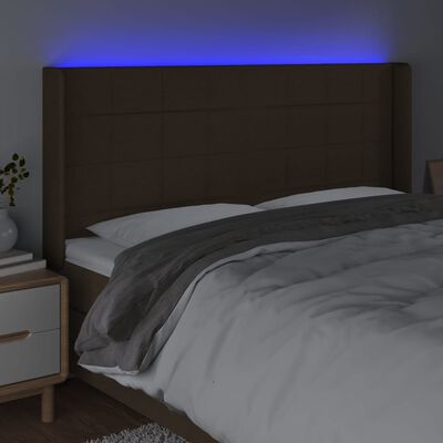 vidaXL Tăblie de pat cu LED, maro închis, 183x16x118/128 cm, textil