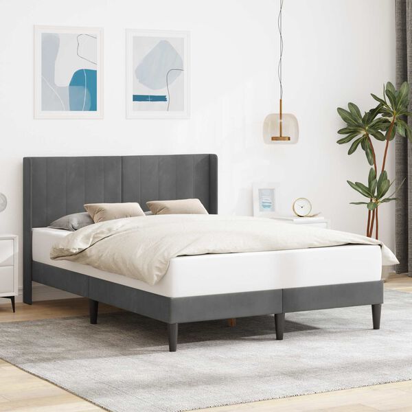 vidaXL Cadru de pat cu headboard Gri &icirc;nchis 120 x 200 cm Catifea