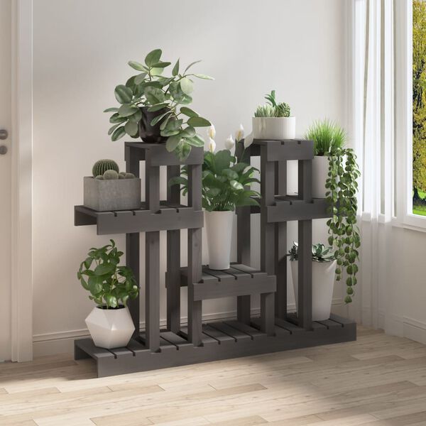 vidaXL Suport pentru plante, gri, 104,5x25x77,5 cm, lemn masiv de pin