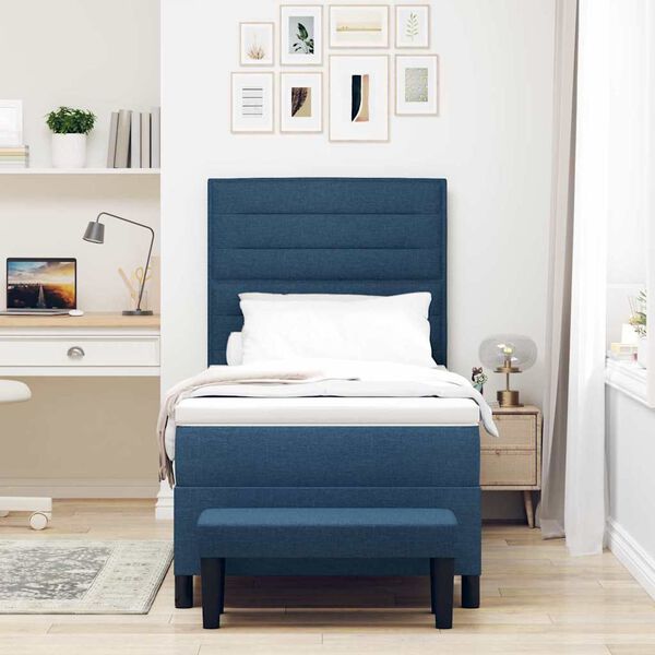 vidaXL Pat cu arcuri cu saltea albastru 100 x 200 cm țesătură