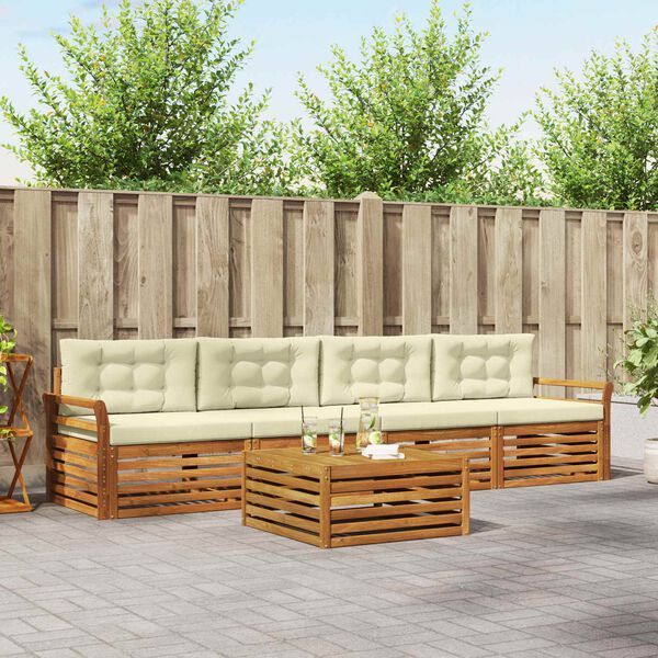 vidaXL Set de canapele de exterior cu pernă 5 pcs Natural și Crem