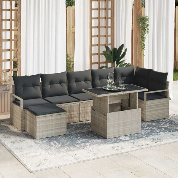 vidaXL Set de canapele pentru grădină 8 pcs Gri deschis Rattan poli