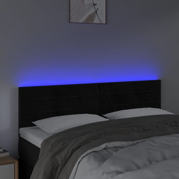 vidaXL Tăblie de pat cu LED, negru, 144x5x78/88 cm, catifea
