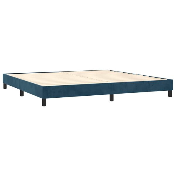 vidaXL Pat box spring cu saltea, albastru &icirc;nchis, 200x200 cm, catifea