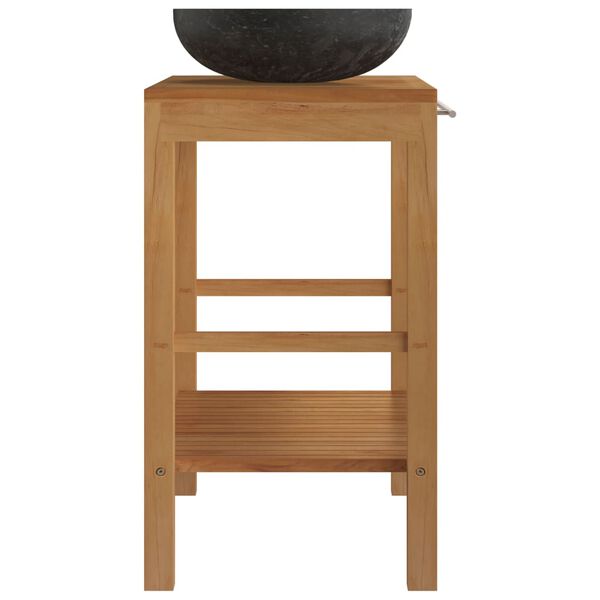 vidaXL Măsuță toaletă, lemn masiv de tec, cu chiuvetă marmură, negru