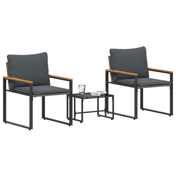 vidaXL Seturi de mobilier cu pernă 3 pcs Gri și gri &icirc;nchis Ratan