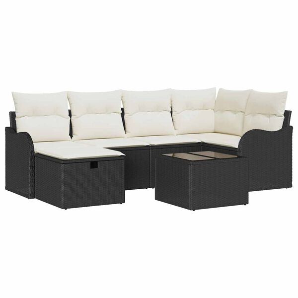 vidaXL Set de canapele pentru grădină 7 pcs negru și crem Rattan poli