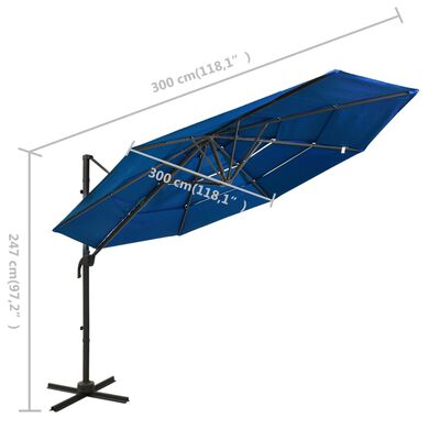 vidaXL Umbrelă de soare 4 niveluri, stâlp de aluminiu, azuriu, 3x3 m