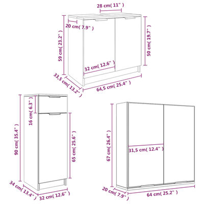 vidaXL Set dulapuri de baie, 4 piese, alb, lemn prelucrat