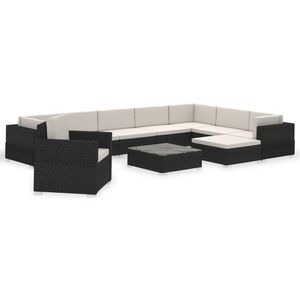 vidaXL Set mobilier de grădină cu perne, 12 piese, negru, poliratan