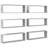 vidaXL Rafturi de perete cub, 6 buc., gri beton, 80x15x26,5 cm, PAL