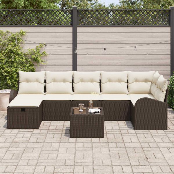 vidaXL Set de canapele pentru grădină cu pernă 8 pcs Maro Rattan poli