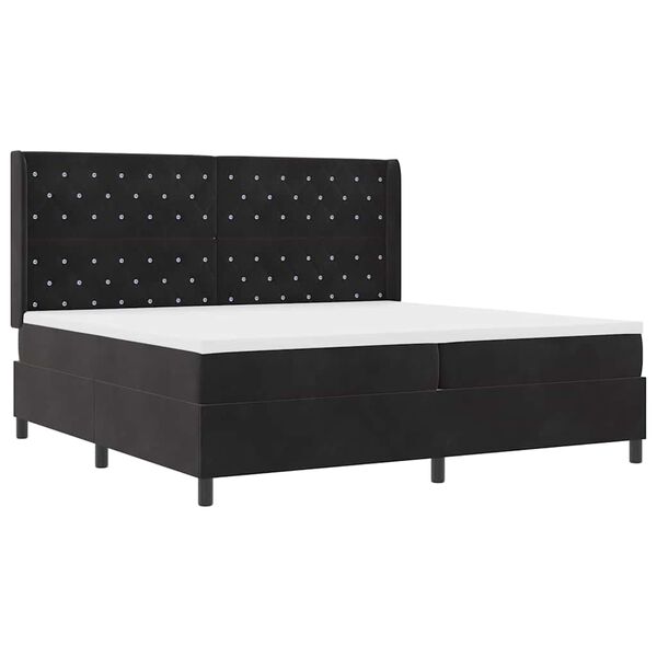 vidaXL Pat cu arcuri cu saltea cu headboard Negru 200 x 200 cm Catifea