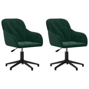 vidaXL Scaune de bucătărie pivotante, 2 buc., verde &icirc;nchis, catifea