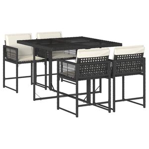 vidaXL Set mobilier de grădină cu perne, 5 piese, negru, poliratan