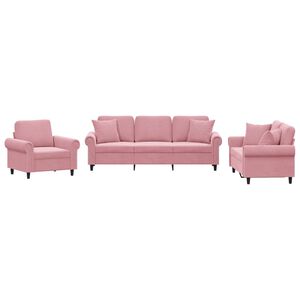 vidaXL Set canapea cu perne, 3 piese, roz, catifea